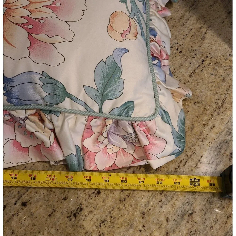 Vintage Waverly Shumacher Floral Decorative Pillow Ruffled Piping About 22